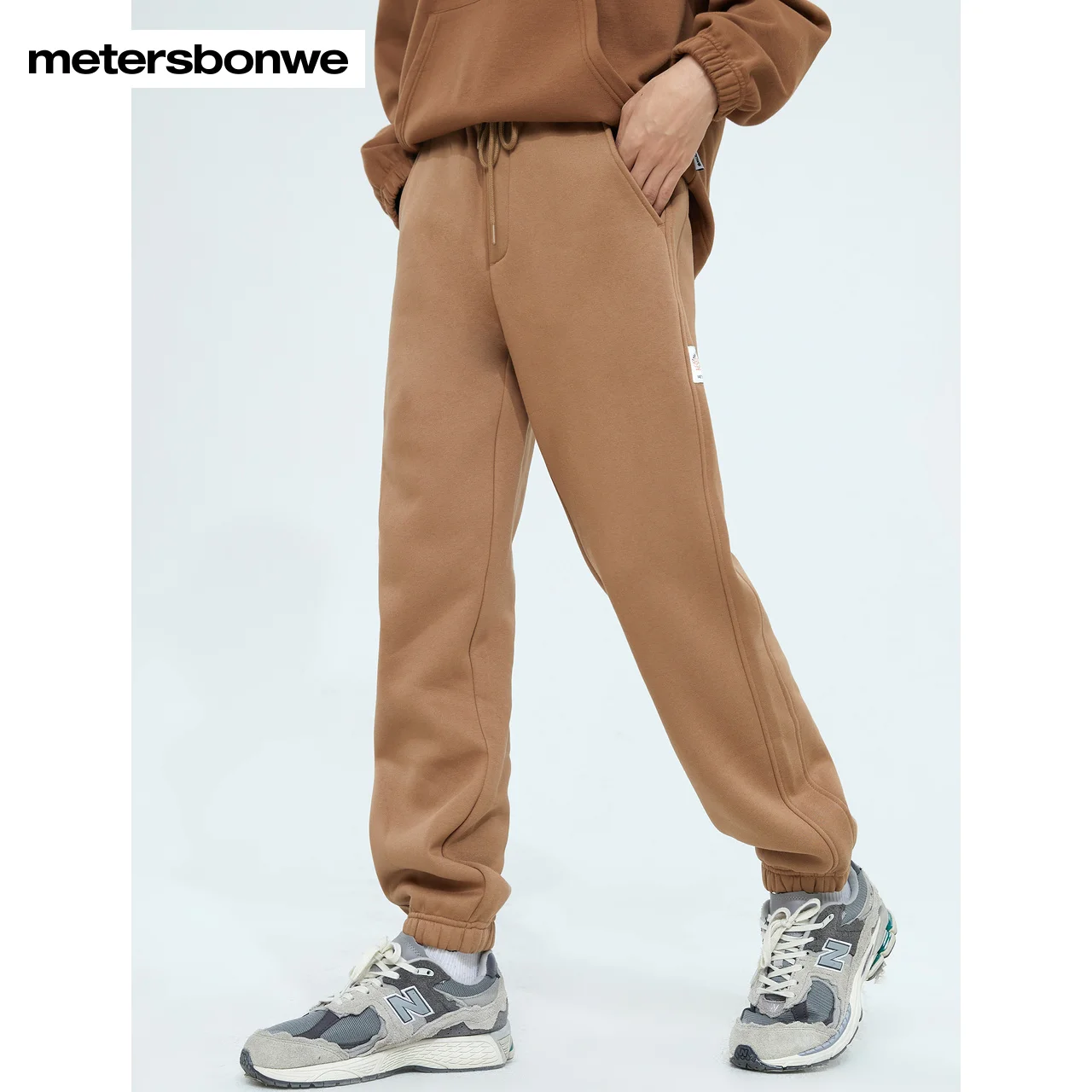 Metersbonwe pantaloni in pile da uomo inverno caldo Trend contrasto Colorsloose Fitting pantaloni sportivi grigi marchio di pantaloni Casual maschili