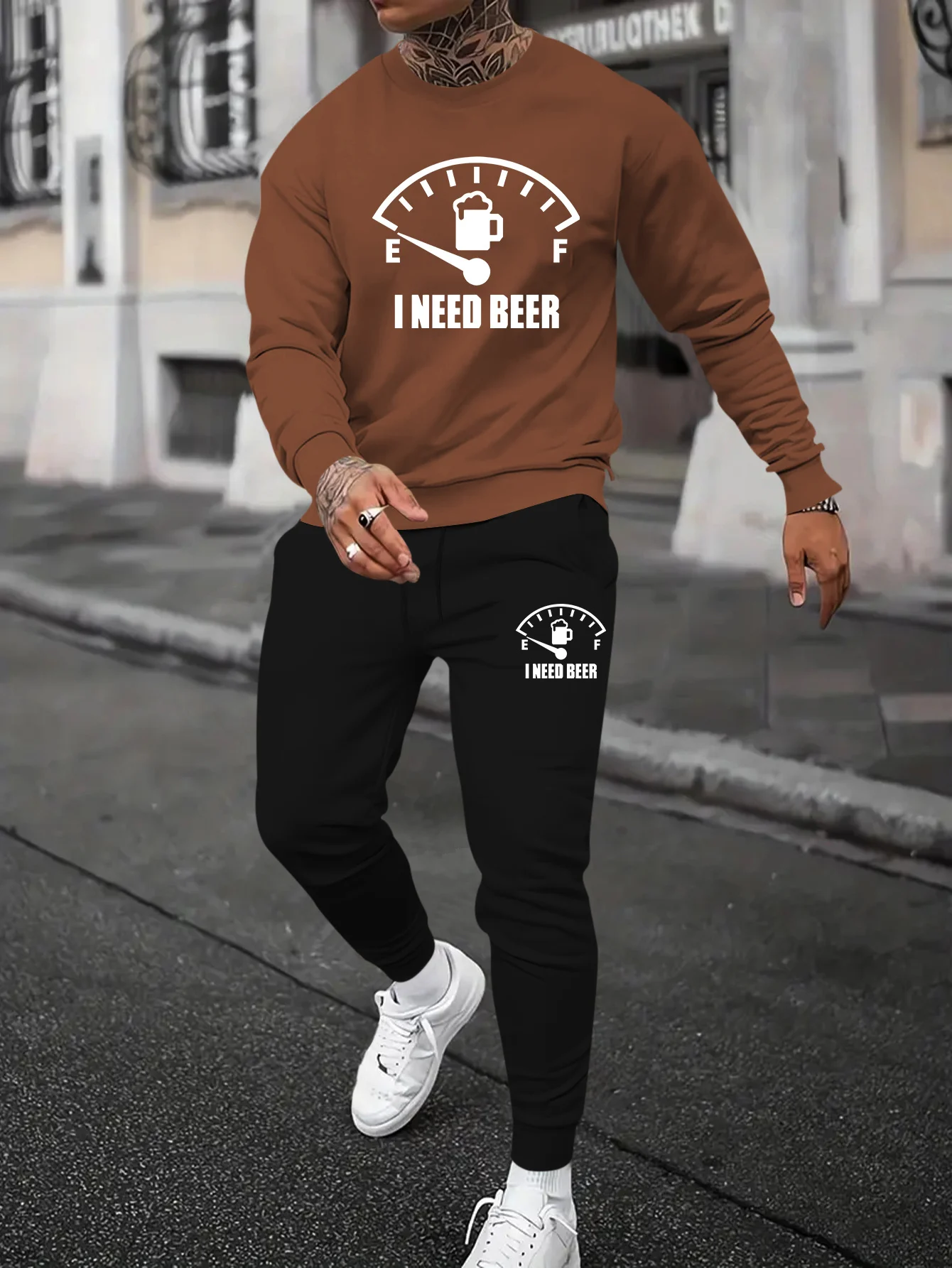 

Autumn and Winter Men Long Sleeve Set Sportswear I NEED BEER Printed Pattern Men Long Sleeve Set Quick Drying and Breathable