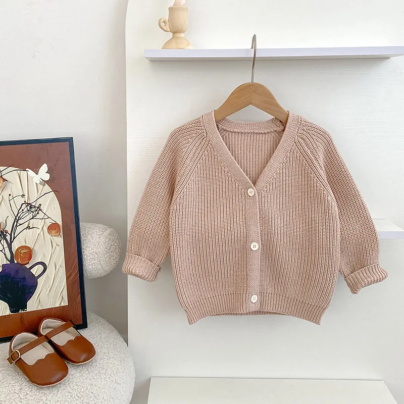 

2025 Autumn New Kids Sweater V-Neck Knit Cardigan Baby Boys Girls Casual Outerwear Coat 1-8 Years Warm Children's Jacket Tops