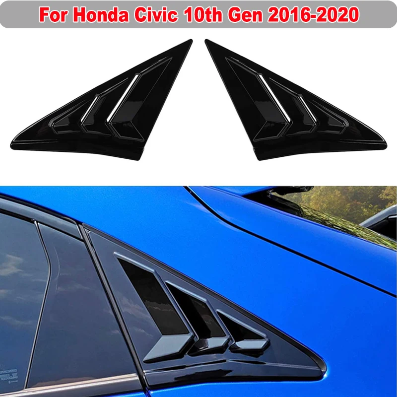 

For Honda Civic 10th Gen 2016-2020 Rear Window Louvers Quarter Scoop Sunshade Cover Trim Sticker Decoration Car Accessories