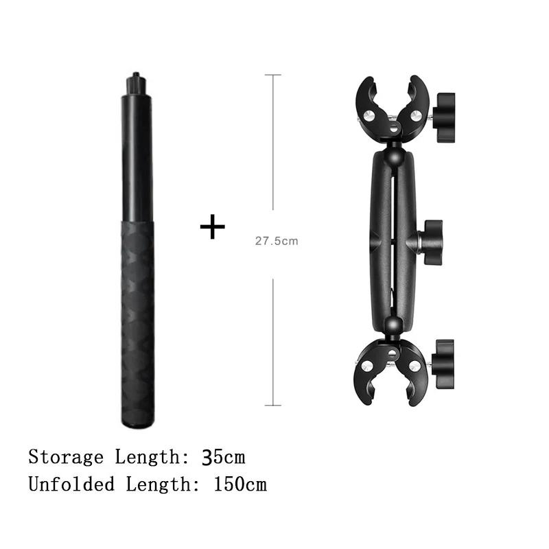 Kit Selfie Stick Per Moto Con Doppio Morsetto – Asta Telescopica Da 28 A 115 Cm Per X5 X4 X3 X2 ONE RS