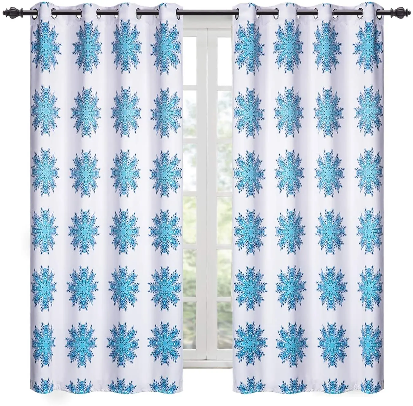 Blackout Curtains Thermal Insulated Light Blocking Grommets Curtain 52 in. W x 84 in. L , Blue Paisley