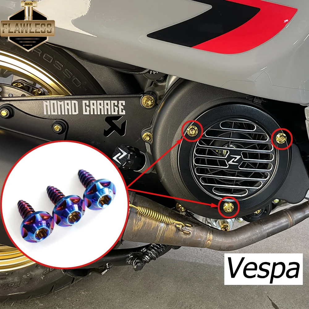 FLAWLESSTI Gr5 Titanium Bolts Modify Fan Cover Self-stapping M5 For Vespa Sprint 150 Primavera 150 S 150