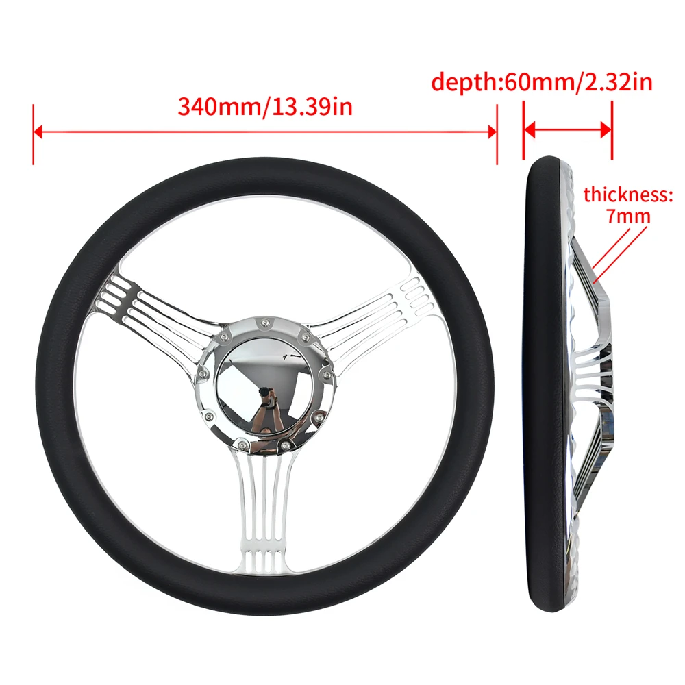 Classic Black Half-circle Microfiber Steering Wheel 3 Spokes Anti-Slip BracketRacing Steering Wheel with 9 Holes Horn Button