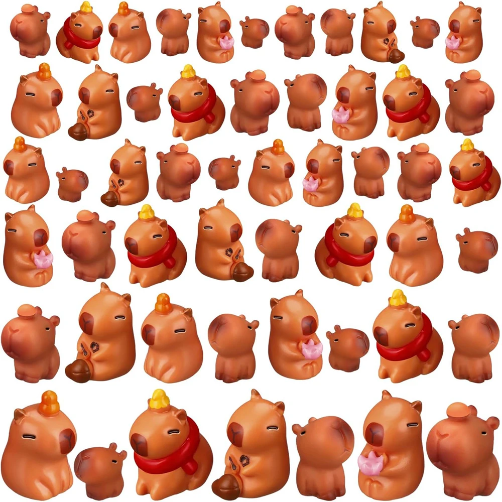56Pcs Miniature Capybara Figurine Mini Resin Figurines Set DIY Capybara Cake Topper Cute Animal Figure Ornament