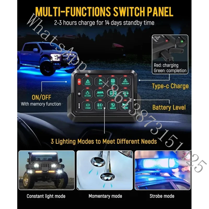 Suitable Led 12 Gang 12V 24V Relay Switch Panel Wireless RGB Control Truck Fuse and Relay Box With RGB Color