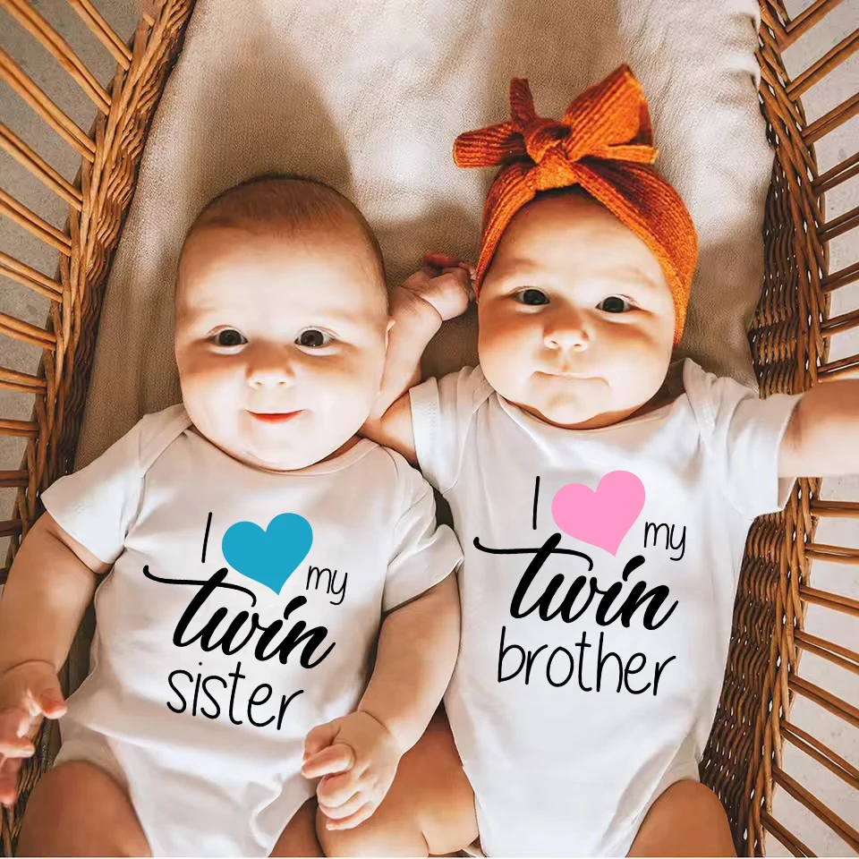 

Twins Infant Bodysuit I Love My Twin Sister Brother Newborn Boys Girl Short Sleeve Jumpsuit Toddler Clothes Baby Gift Romper
