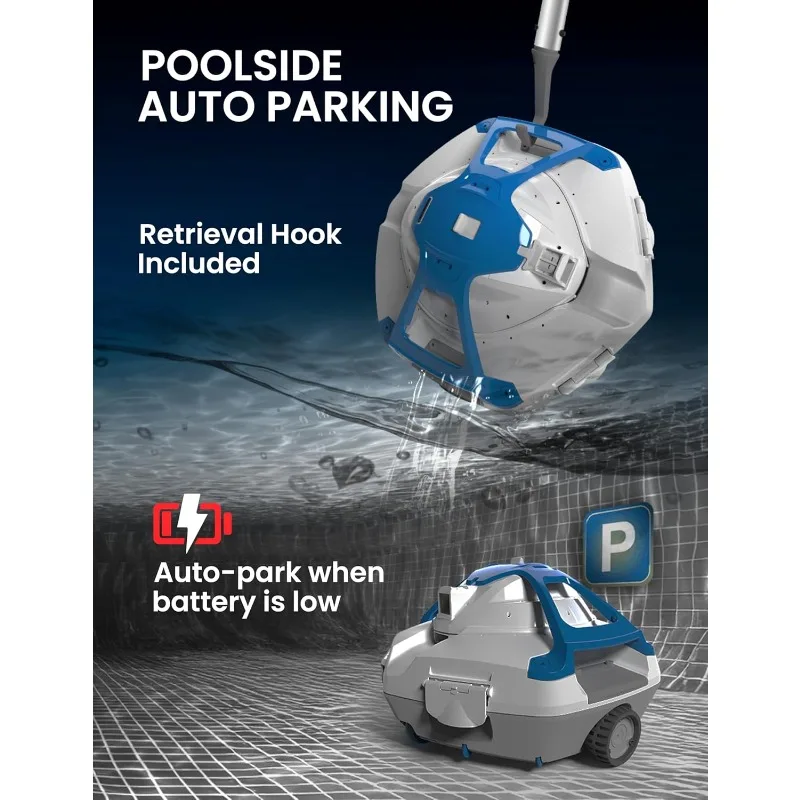 Cordless Robotic Pool Cleaner, Industry Leading 16GPM Suction Pool Vacuum, Oversized Debris Inlet, Smart Sensor, Auto Parking
