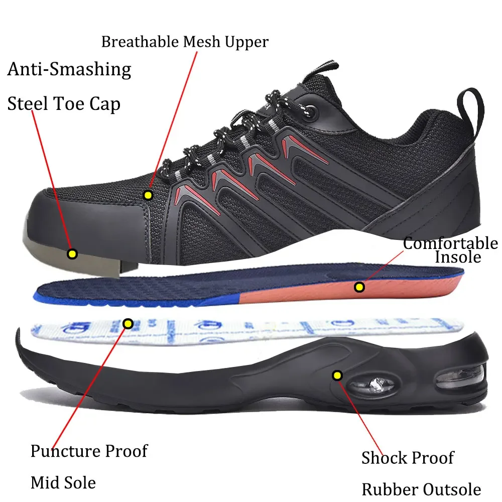 SUADEX Air Cushion Steel Toe Shoes uomo Sneakers leggere per la sicurezza sul lavoro costruzione industriale stivali da lavoro traspiranti con punta