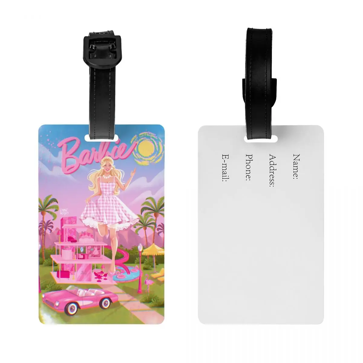 Custom Barbie Pink Girl Luggage Tags for Travel Suitcase Privacy Cover Name ID Card