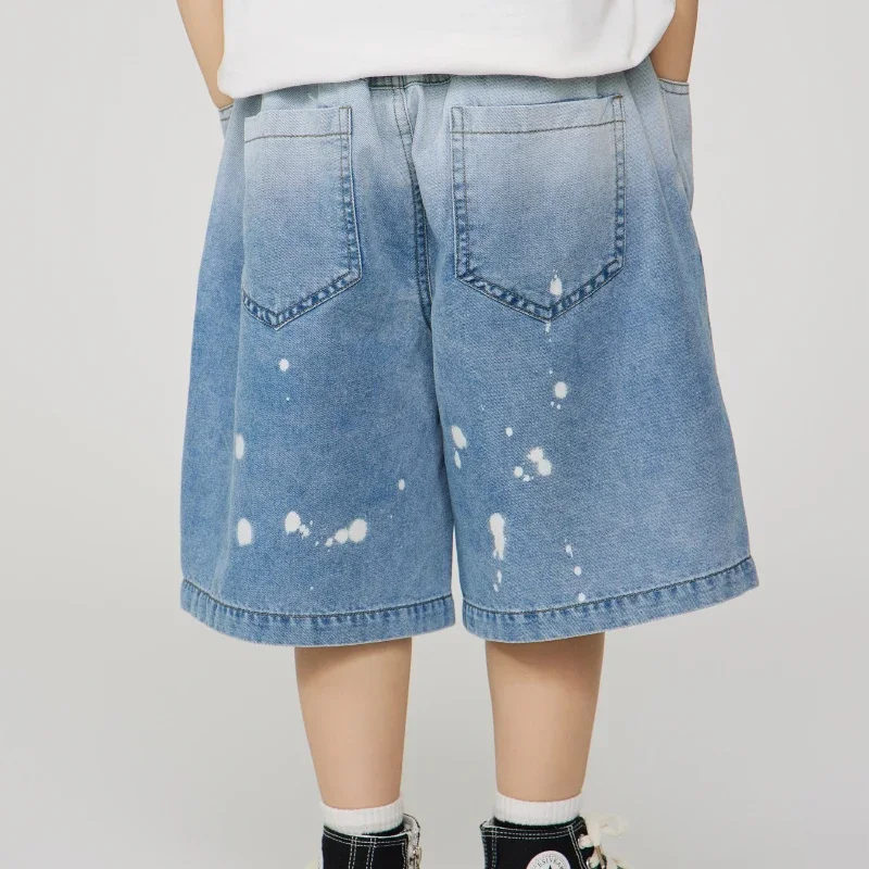2025 Summer New Children's Loose Casual Thin Retro Splashed Ink Five Quarter Denim Shorts