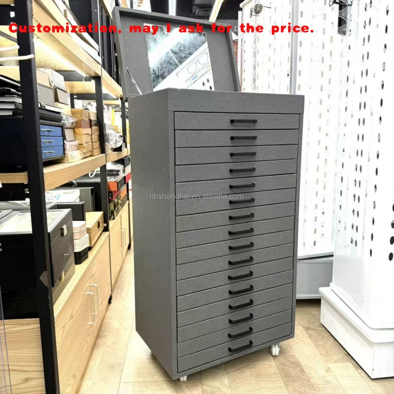 custom.PU Rectangular Eyeglasses Display Storage Cabinet Trays Box with Wheels Sunglasses Exhibition & Organization