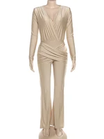 Weird Puss Cross Ruched Jumpsuit Women Patchwork Deep v-Neck Full Sleeve Elegant Skinny Stretch Workout Office Classic Overalls - Image 6