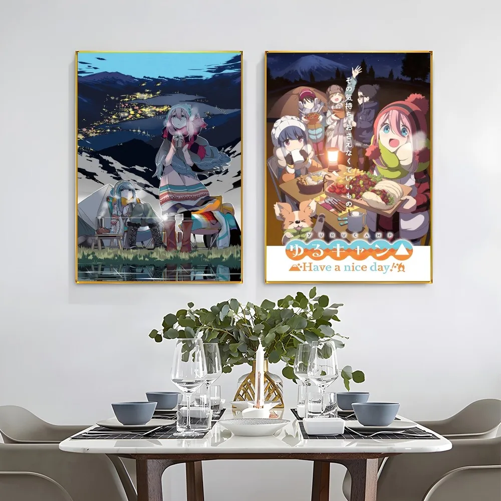 1PC Anime Yuru Camp Poster Self-adhesive Art Waterproof Paper Sticker Coffee House Bar Room Wall Decor