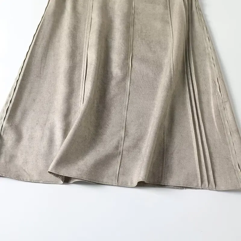 Mujer casual gris marrón estilo relajado y perezoso A-line temperamento novedad de verano media falda