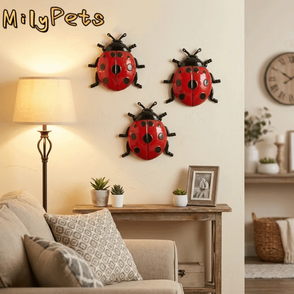 3PCS/SET Realistic Metal Wall Decoration Craft Decorative Insect Fake Insect Ornaments Wall Hanging Iron Beetle Wall Art