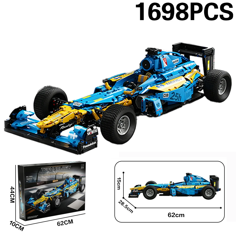 

New MOC Light Blue Racing Car 1:8 Static Model Technical Car DIY 1698 PCS Building Blocks Set Boys Supercar Bricks Kit Kids Gift