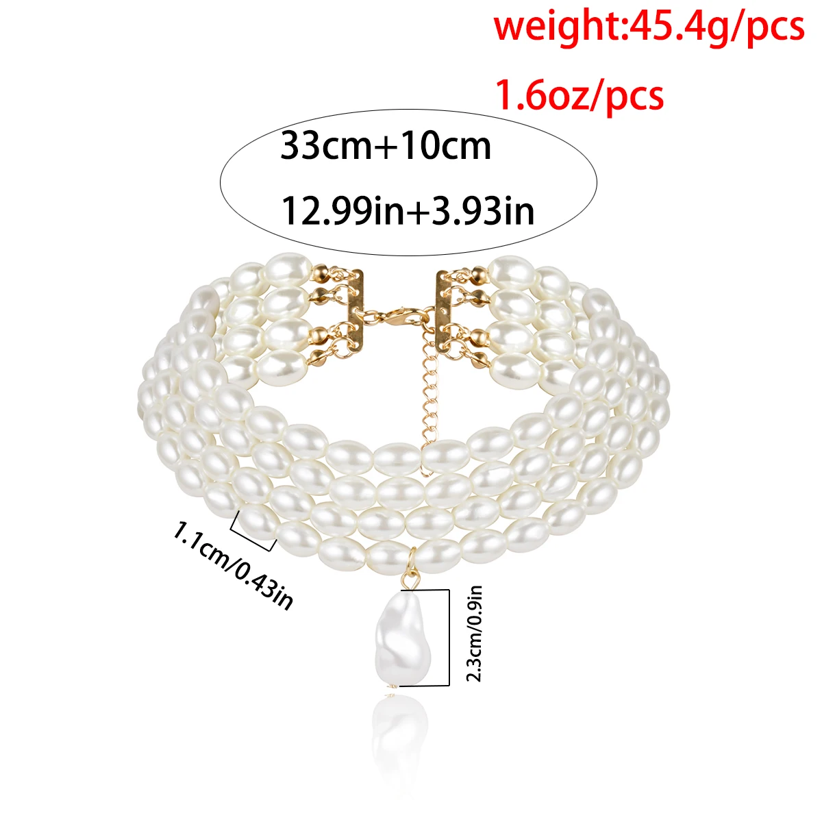 Ingemark Fashion Multilayer White Imitation Pearl Choker with Metal Slice Fixation Wide Bib Necklace Jewelry for Charm Women