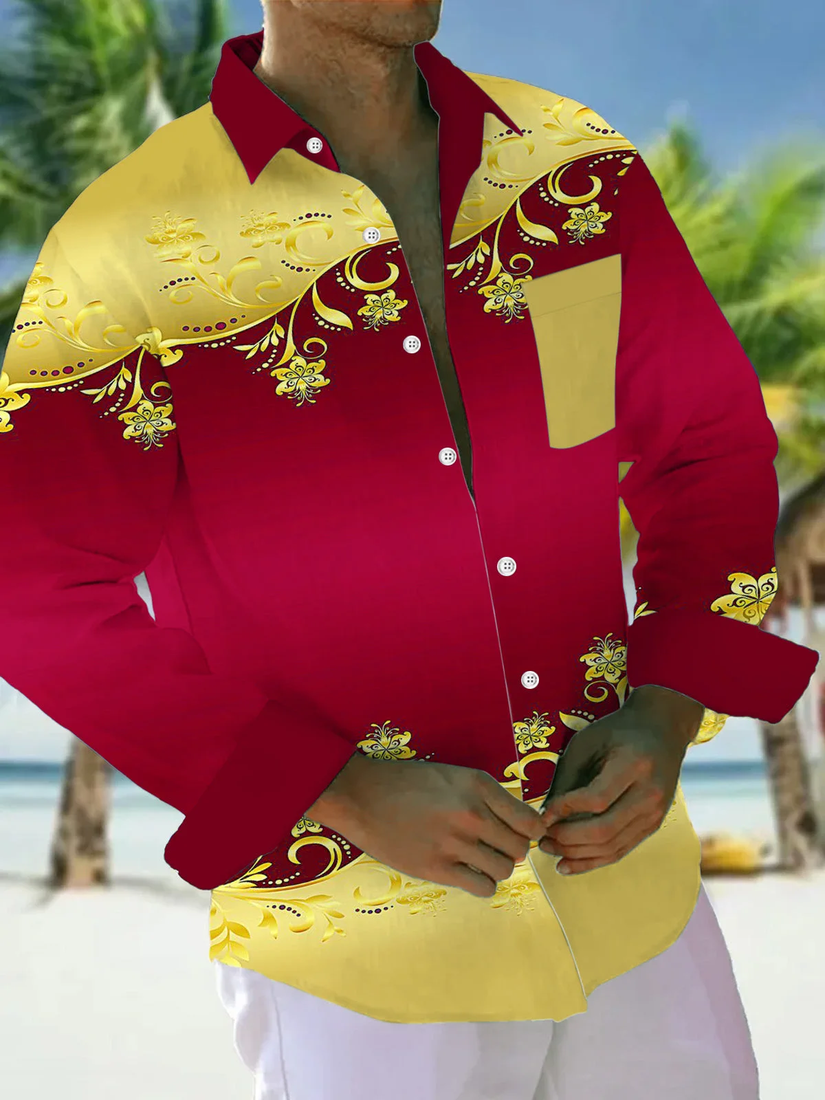 Men's shirts, button down shirts, casual shirts, spring and summer, printed long sleeves, daily, fashionable, comfortable