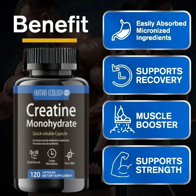 Creatine Monohydrate Capsules -120 Capsules, 3000 Milligrams Per Serving, Gluten Free, Non Gmo