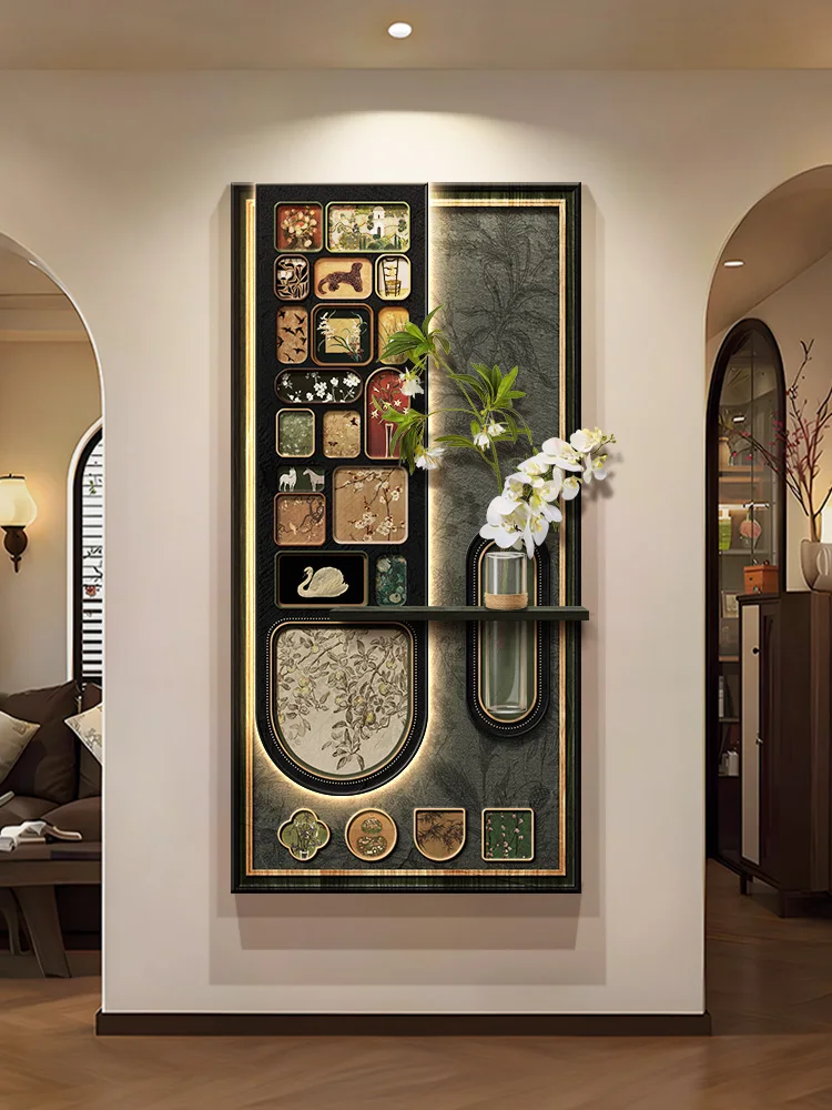 Middle Ancient Style Entrance Hall With Lights Decorative Paintings Facing The Door Hanging Paintings Corridor Murals Lights