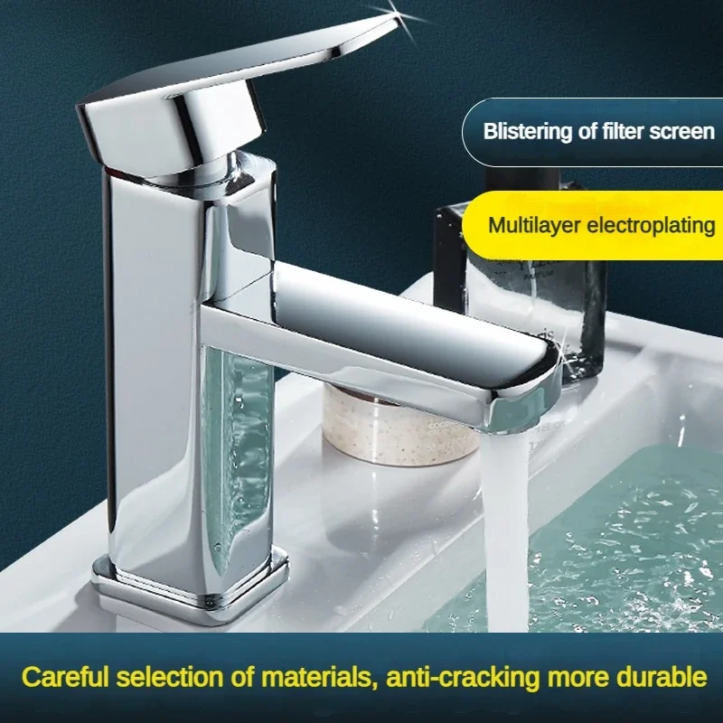 Square Single Hole Washbasin Faucet Stainless Steel Hot and Cold Washbasin Ceramic spool Tap Bathroom Faucet