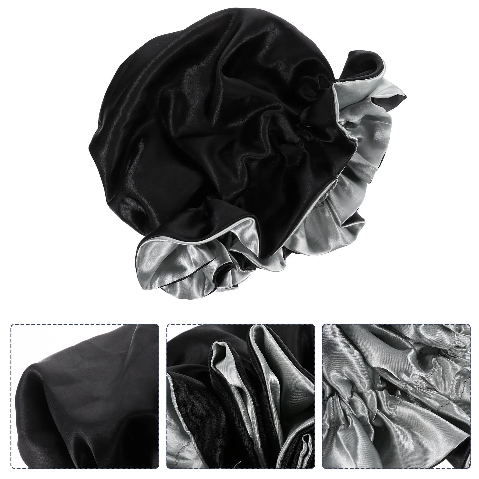 

Double-Layer Satin Bonnet For Women Adjustable Elastic Soft Breathable Hair Loss Prevention Sleeping Bathing Headscarf