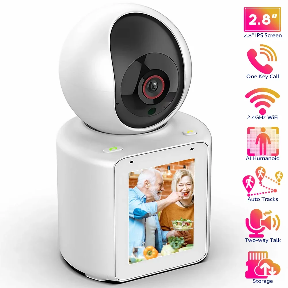 Home Security WIFI Camera with Screen 1080P Two-way Audio Video Calling PTZ Smart CCTV Surveillance Wireless Baby Monitor Camera