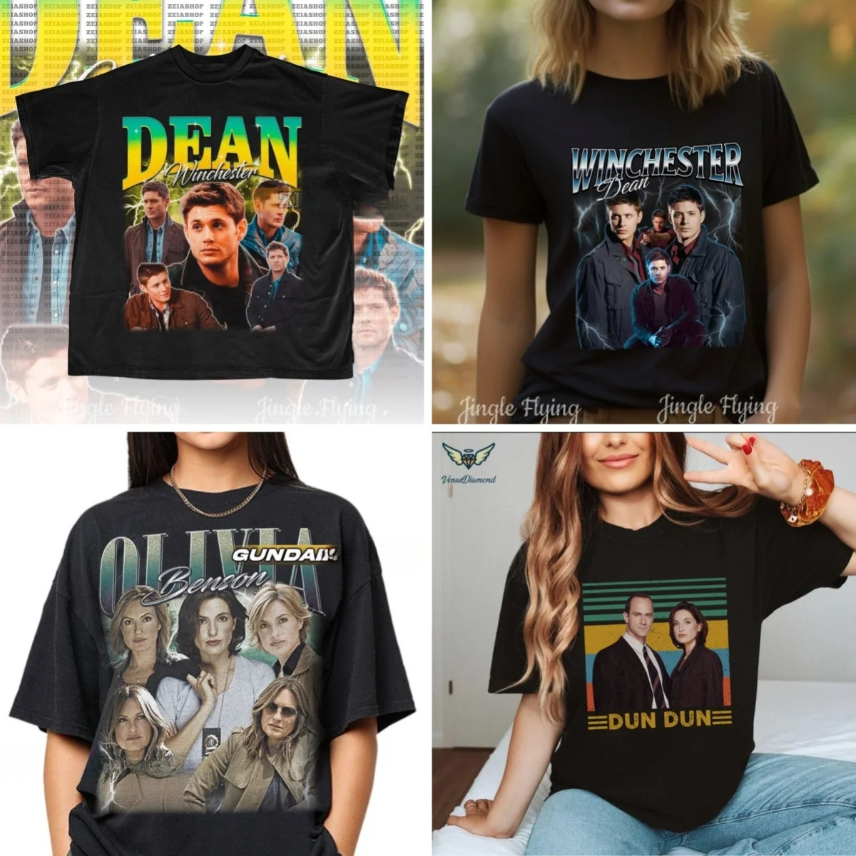 تي شيرت دين وينشستر أوليفيا بنسون الكلاسيكي، قميص دون دون، القانون والنظام للجنسين، تي شيرت جرافيك قطني عتيق