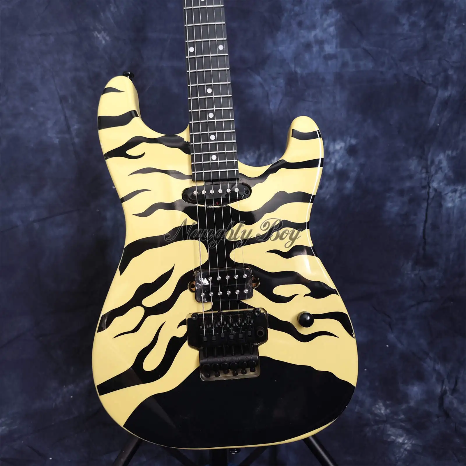 High Quality 6 Strings George Lynch Tiger Electric Guitar 2H Pickups Cream Yellow Solid Body Black Strip Floyd Rose US Shipping