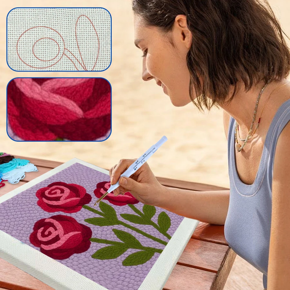 

GATYZTORY punch needle embroidery package flowers Sewing kit Yarn Knit Cross stitch Set Diy Picture creativity crafts materials