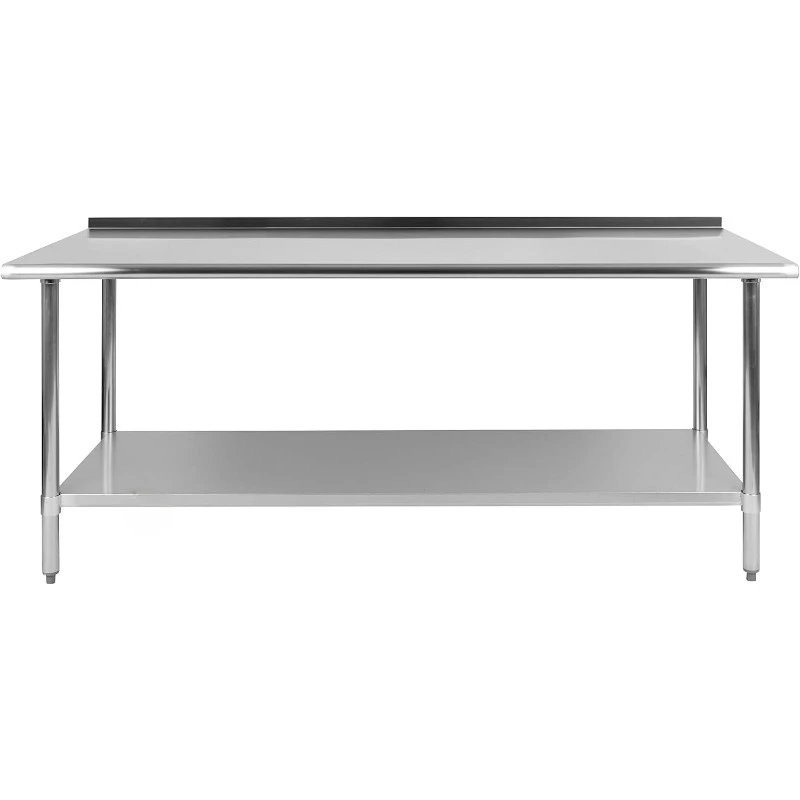 Stainless Steel 18 Gauge Kitchen Prep and Work Table with Backsplash and Shelf, NSF - 72