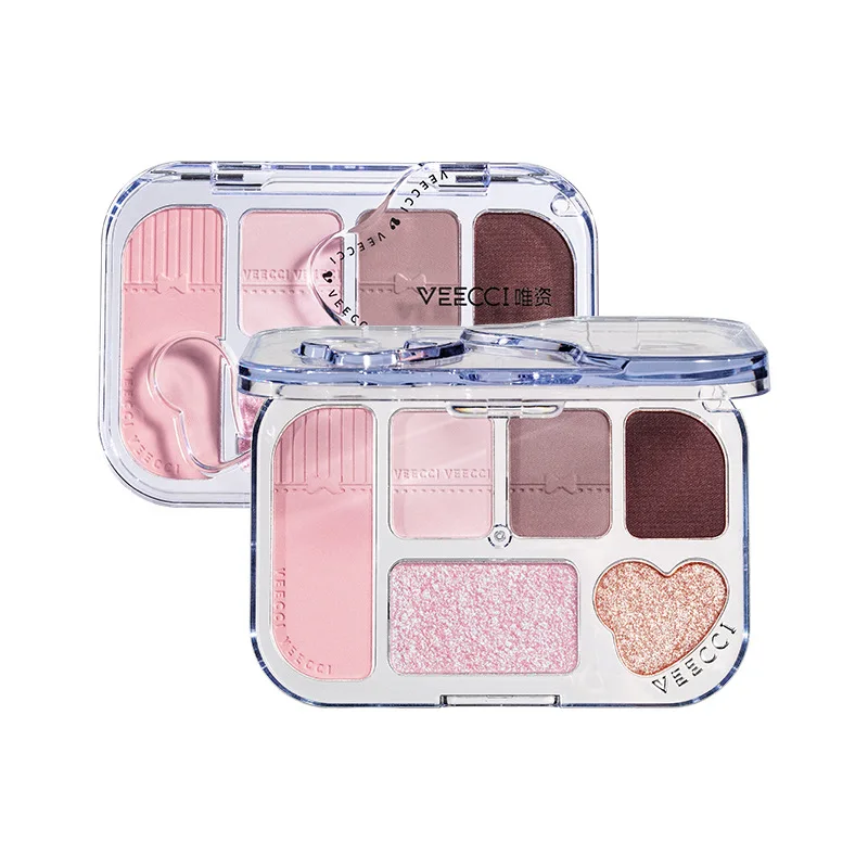 VEECCI 6-color Matte Shimmer Eye Shadow Palette Smokey Glitter Powder Makeup Longlasting Waterproof Shiny Shadows for Eye Makeup