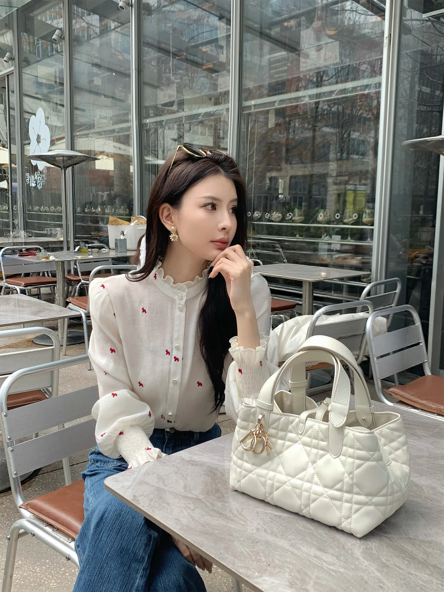 

Элегантная женская блузка с вышивкой и кружевом, весенняя новинка, повседневный прямой крой, длинный рукав, смесовая ткань из полиэстера и вискозы