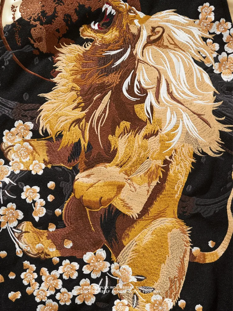 2025 masculino na moda bordado leão jaquetas de beisebol masculino manga longa gola casacos masculino moda bolso decoração jaqueta