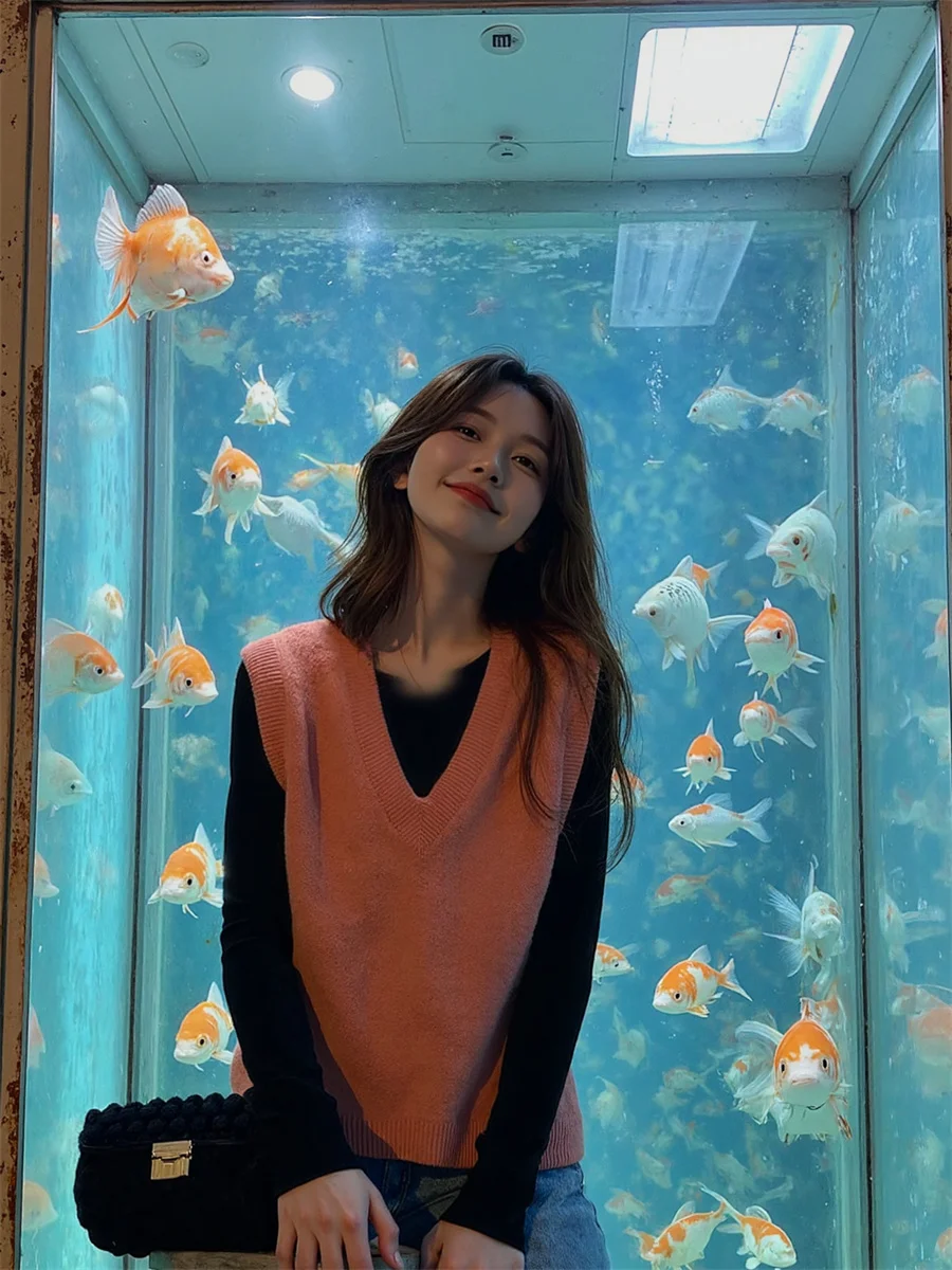 

Women'S Sweater Vests Dames Autumn All-Match Geometric Pattern Sleeveless Buttons Simple Elegant Fashion Ladies Female Modern