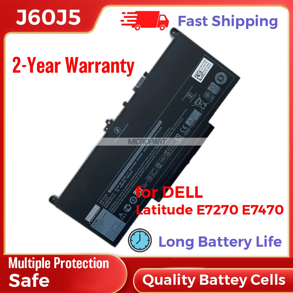 55Wh J60J5 Replacement Laptop Battery for Dell Latitude E7270 Latitude E7470 7.6V Long Battery Life