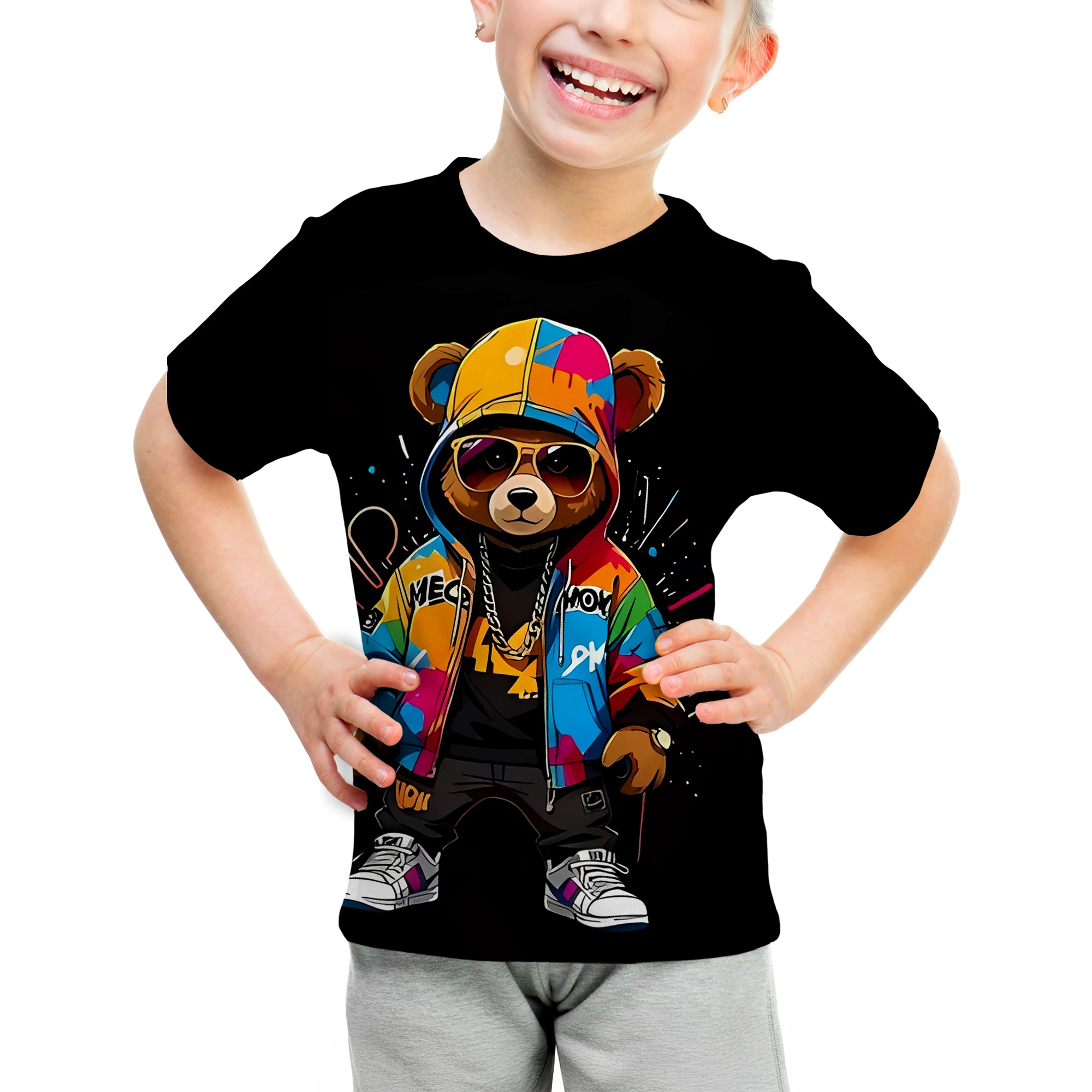 Glowing Wolf Kids T-Shirt for 2+ Boys & Girls, Blue Neon Animal Graphic, Soft & Comfy, All Season Wear, Cool Birthday Gift