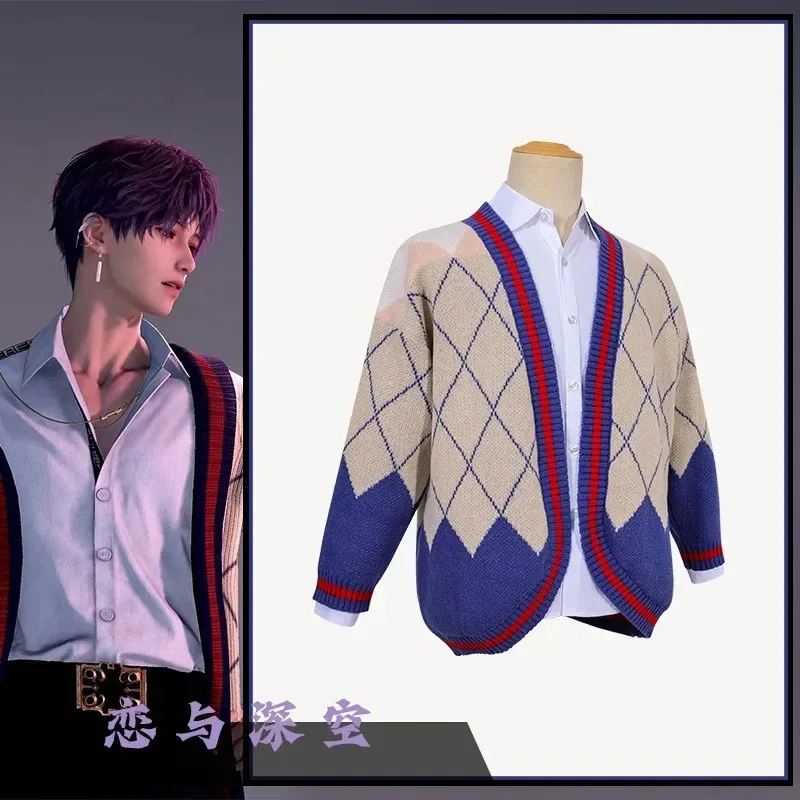 Jogo amor e espaço profundo rafayel qiyu cosplay traje casaco camisa conjunto completo outono inverno camisola assimétrica cardigan roupas quentes v; 6