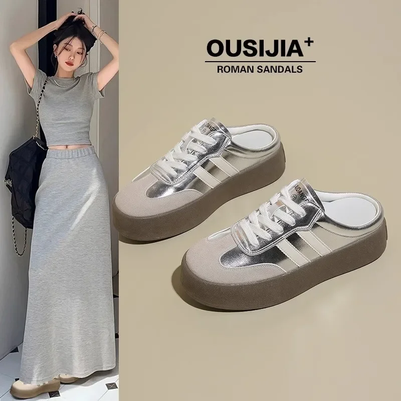 Sandal Latihan Wanita Fashion 2025 Sepatu Cocok Warna Kepala Bulat Ujung Kaki Penutup Wanita Santai Nyaman Zapatillas De Mujer