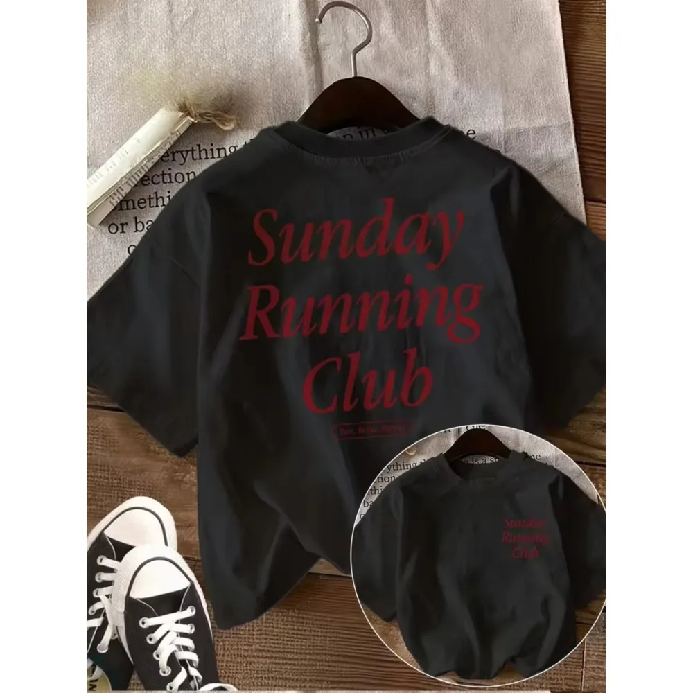 Men Women's Top with Double-Sided Print Y2k Style Sunday Running Club Text Spring Summer Casual Round Neck Printed Short Sleeve