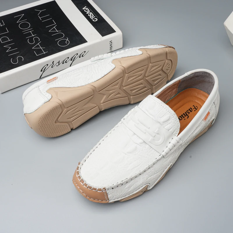 

Stylish Mens Casual Leather Shoes Classic Alligator Skin Pattern Shoes Men Slip-on Shoes Loafers Handmade Driving Flats