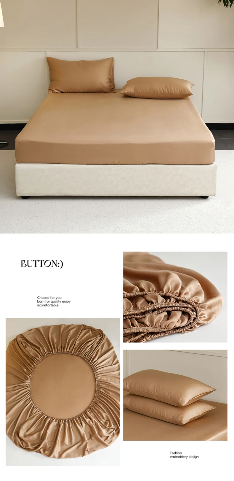 Natural 100% Mulberry Silk Fitted Sheet Luxury Mattress Cover Single Double King Queen Size High End Bed Cover Customized Size