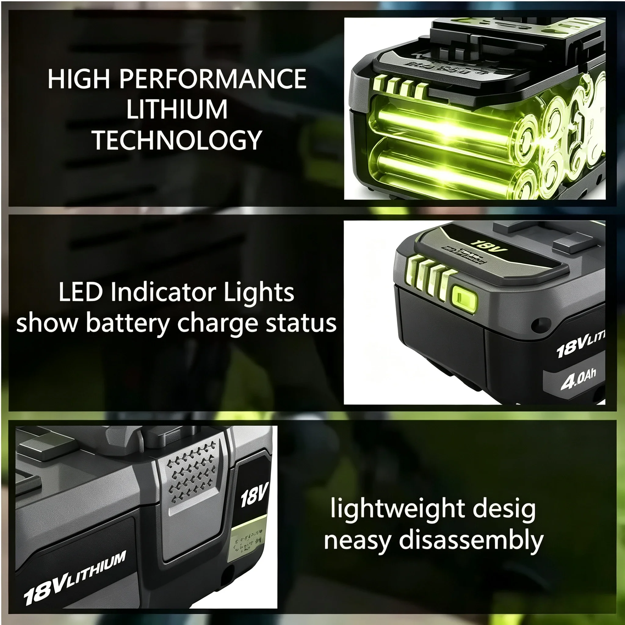 RYOBI 18V 6.0Ah 8.0Ah Li-ion Replacement Battery Compatible P108 RB18L60 RB18L80 Anti-drop Lithium Battery for Outdoor Tools