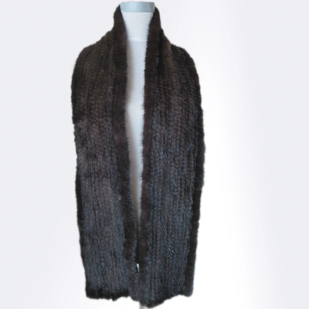 Men's Real Mink Fur Long Scarf Women Winter Warm Neckerchief Wraps Black Brown