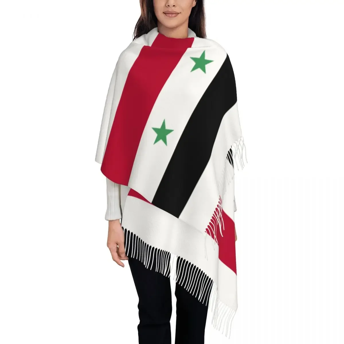 Personalized Printed Syria Flag Long Pile Fringe Men Scarf Women'S Anti Chill 