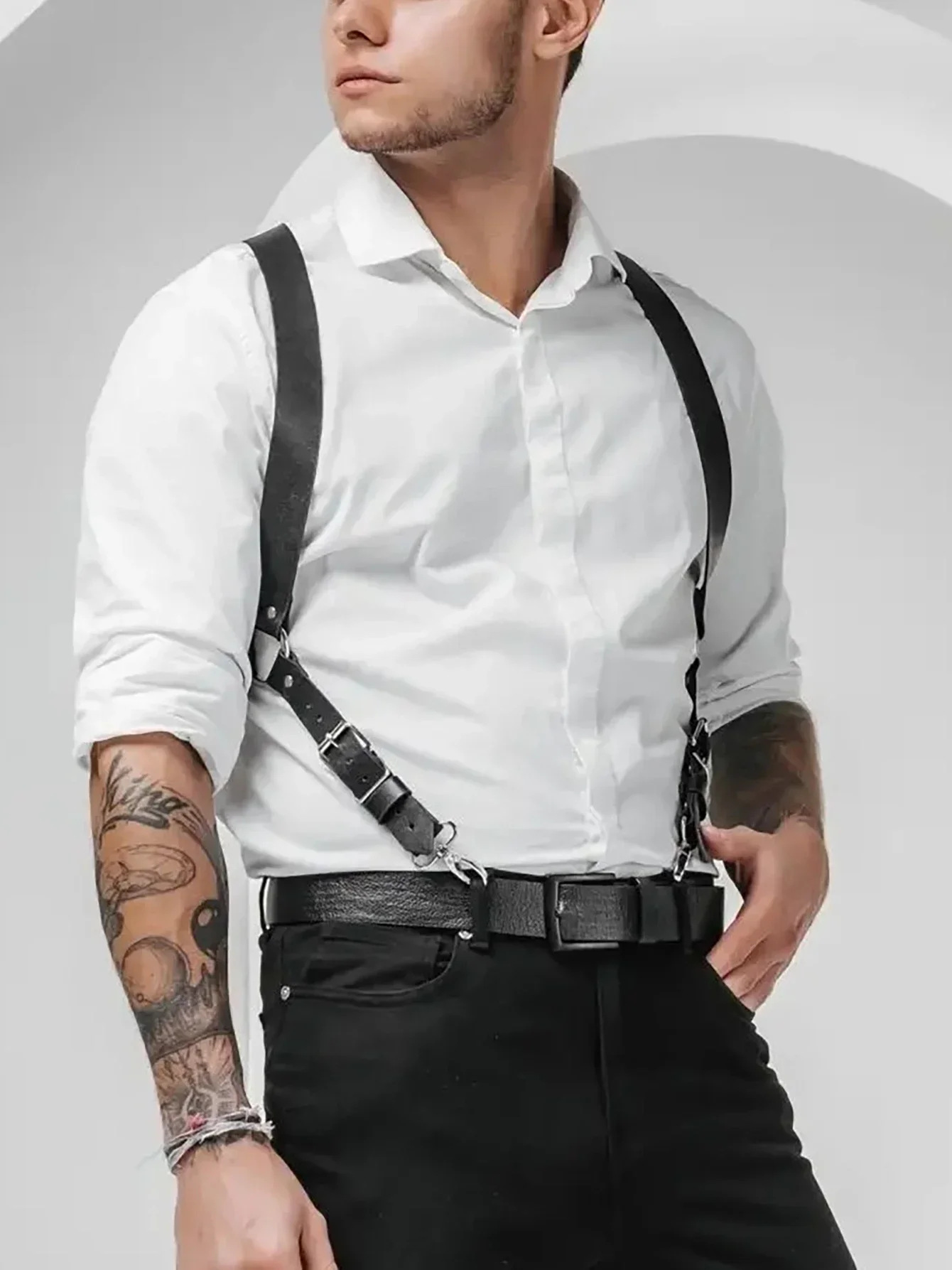 

PU Leather Chest Harness for Men, Adjustable Suspenders, Bondage Body Harness, Gothic Clothing Accessories, Fashion