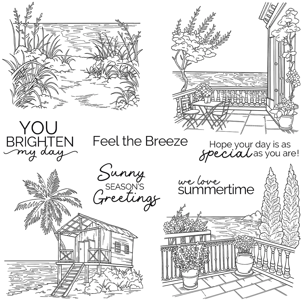 Mangocraft Summer Day Cottage Seaside Scenery Clear Stamp DIY Scrapbooking Supplies Silicone Stamps For Card Making Albums Decor