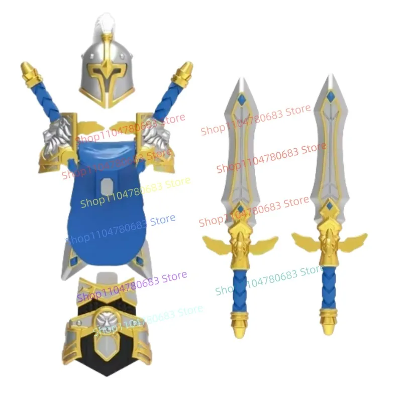 

MOC желтые солдаты DT015 оружие молоток тяжелая броня средневековые золотые рыцари фигурки героев строительные блоки игрушки подарок на день рождения