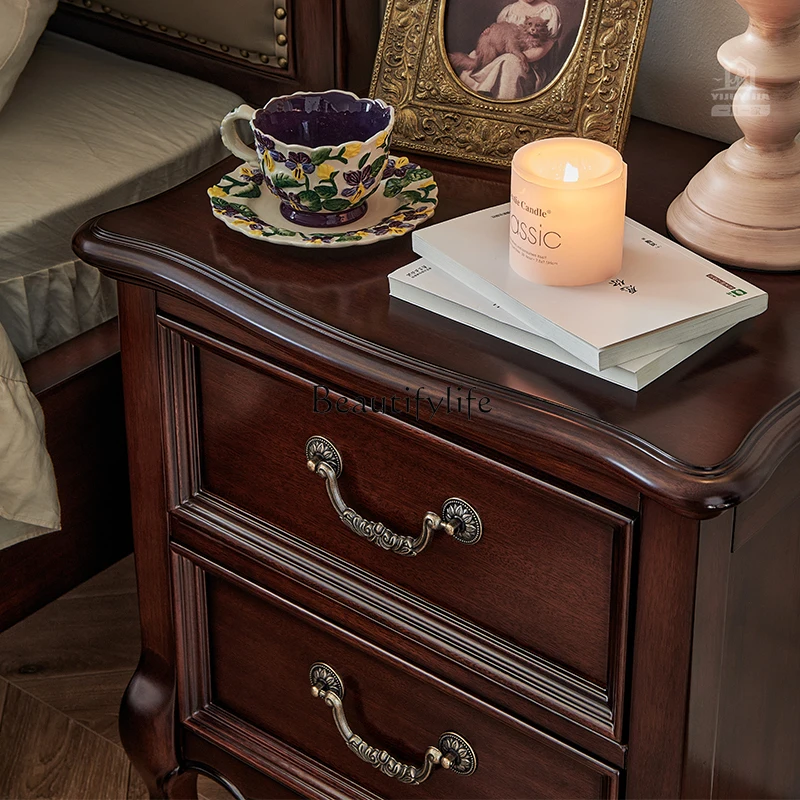 American retro style solid wood bedside table full log gold silk teak bedroom bedside storage